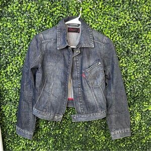 Girls dark wash denim zip up jacket